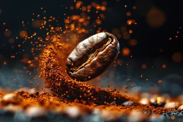 Foto op Plexiglas Explosion of coffee beans against a black backdrop © kossovskiy