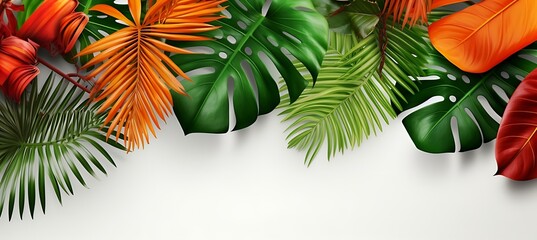 Naklejka premium Autumn Harvest Border: Richly Colored Fall Leaves and Late Blooming Flowers 