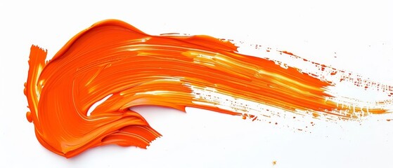 Flowing swoosh of orange paint with fluid motion and vivid streaks against a clean white backdrop.
