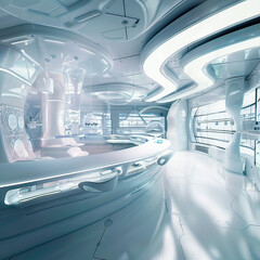 Futuristic 3D-rendered patient room with smart health devices, clean design for health tips