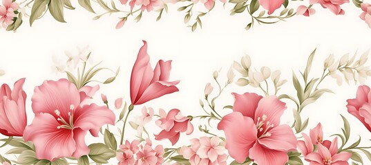 Bloom Extravaganza: Border-Decorated Seamless Background Alive with Plants and Flowers