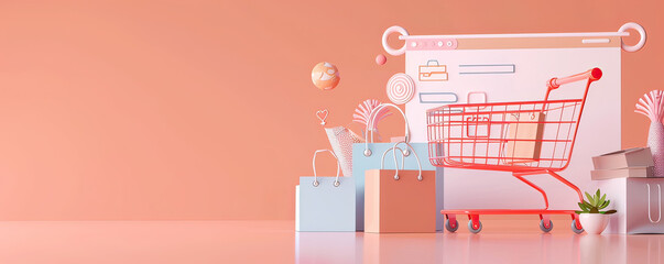 Online shopping checkout page, 3D render