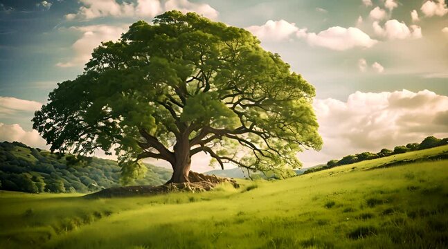 Big tree in a meadow on a sunny day footage video