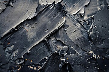 Close-up of abstract rough black art painting texture with oil brushstroke and palette knife paint on canvas
