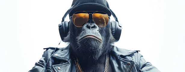 gorilla with headphone, AI generated