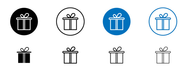 Gift Line Icon Set. Christmas Present Box with Bow Vector Icon. Giftbox Package Sign in black and blue color.