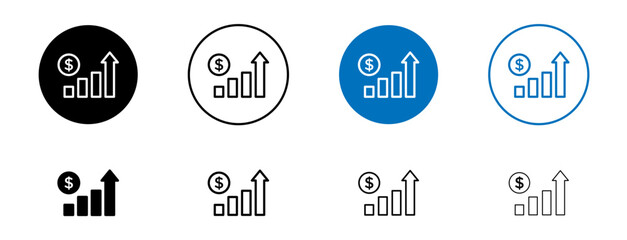 Chat Arrow Grow Vector Icon Set. Increase Business Profit Line Icon. High Sales Graph Sign in black and blue color.