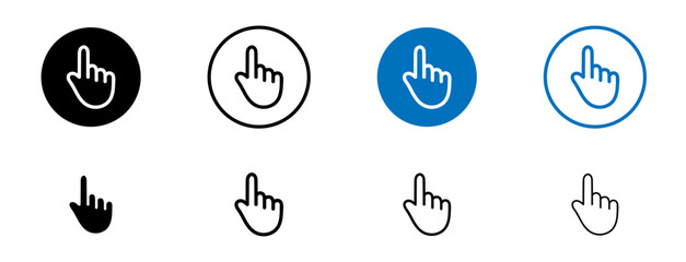 Finger Vector Icon Set. Hand Pointing Cursor Line Icon. Mouse Tap Sign. Press Hand Mouse Cursor Sign in black and blue color.