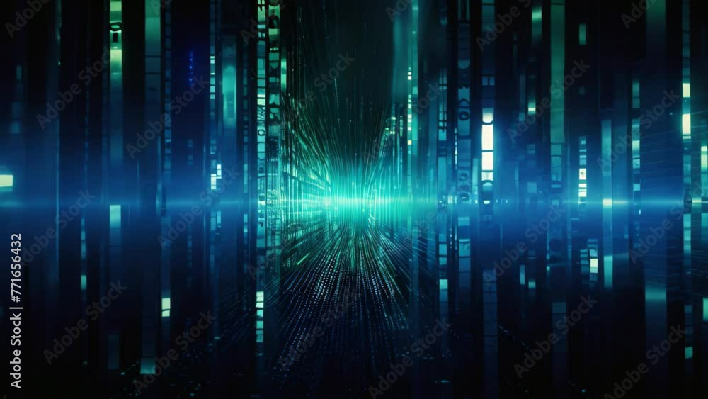 Poster Futuristic technology background with glowing lines and dots. 3d rendering, Abstract binary background for hackathon and other digital events, AI Generated