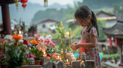 Foto op Aluminium the scenic landscapes of cemeteries adorned with flowers and burning incense during Ching Ming festival © sergiokat