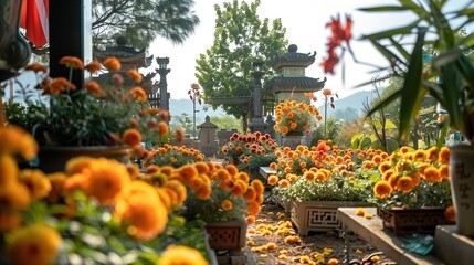 the scenic landscapes of cemeteries adorned with flowers and burning incense during Ching Ming festival