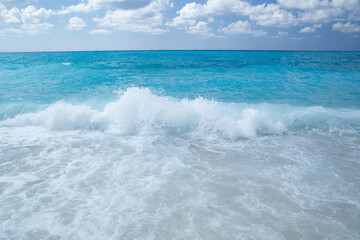 sea waves clouds in lefkada island, kathisma beach greece