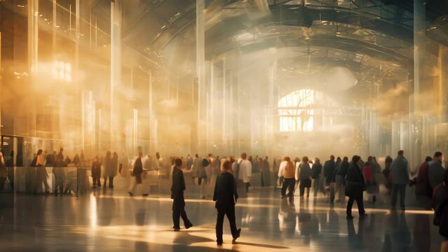 Blurred image of people in the lobby of the railway station, AI Generated