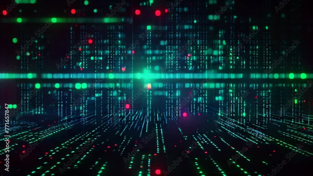 Poster Blue matrix background with binary code. Computer generated 3D photo rendering, Digital background with blue binary code and AI algorithms, Black background, AI Generated