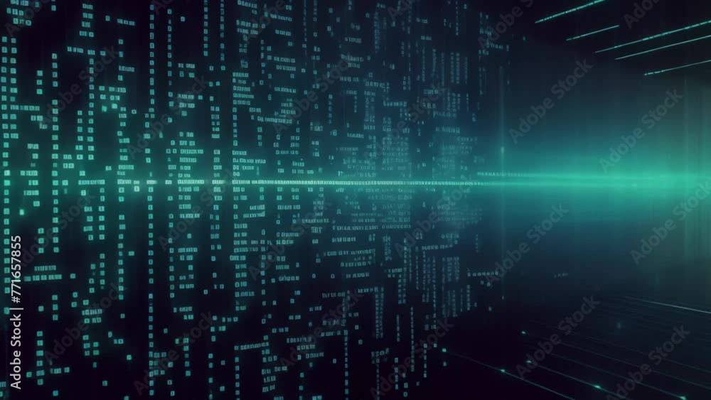 Poster abstract cyberspace background with binary code, 3d render, Big data flow with cyber blockchain on a circuit board with blue network system, AI Generated