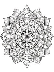 mandala round frame and sketch with line smoothly outline shape coloring page, white background, ai generated 