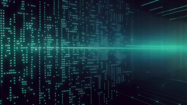 abstract cyberspace background with binary code, 3d render, Big data flow with cyber blockchain on a circuit board with blue network system, AI Generated