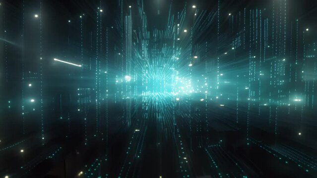 Blue matrix digital background, cyberspace concept, 3d render, Digital background with blue binary code and AI algorithms, Black background, AI Generated
