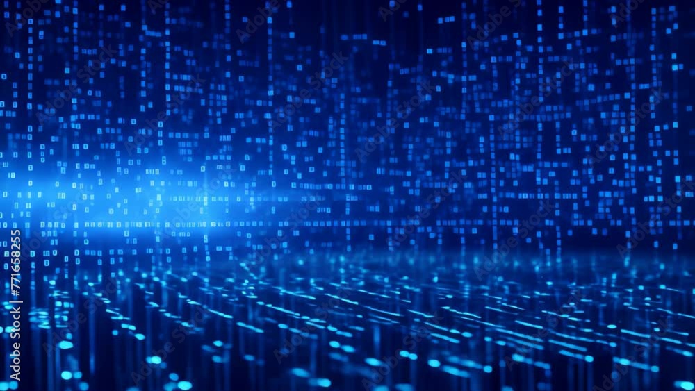 Poster binary code on a dark background. blue matrix. vector illustration, digital binary code and ai algor
