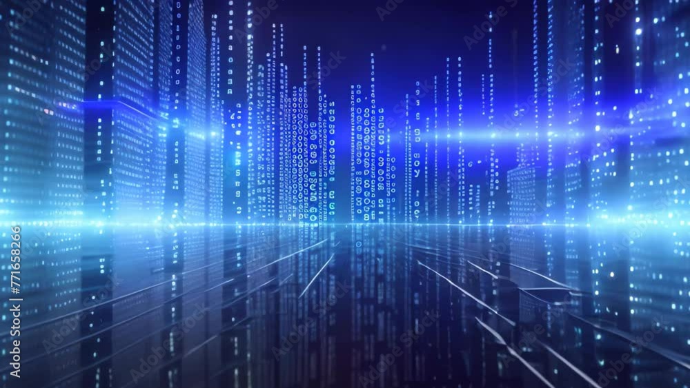 Poster blue binary code on a dark background. 3d rendering toned image, digital binary code and ai algorith