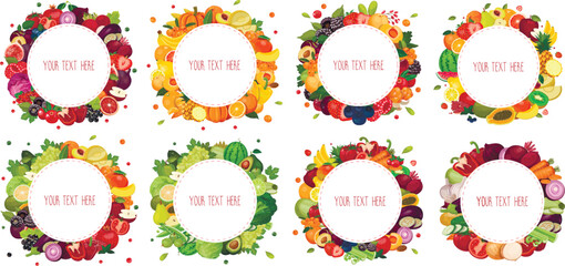 Fruit and vegetable frame in a circle. 