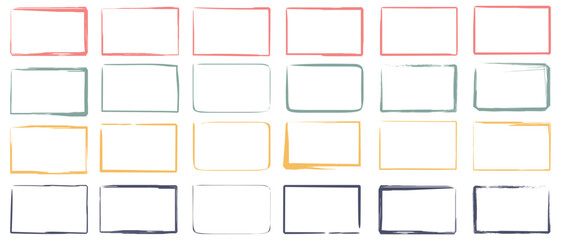 Set hand-drawn colored rectangles, felt-tip pen objects. Text field and frames.