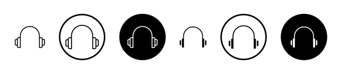 Headset vector icon set. customer care support headset line icon. helpdesk representative headphones sign. call center headset icon set suitable for apps and websites UI designs. - obrazy, fototapety, plakaty