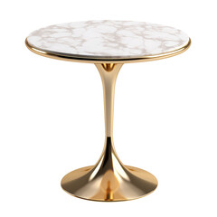 Marble tulip dining table with gold stand isolated on transparent background, PNG available