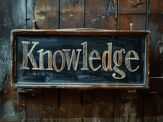 The word "Knowledge" artfully scribed on a chalkboard resting on a sleek