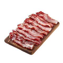 Butcher Shop - Slices of Pork Bacon on Rustic Wooden Board with Transparent Background