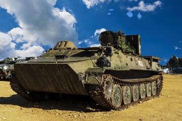 Battlefield tanks and technology. military technology. Wide image for banners, advertisements.