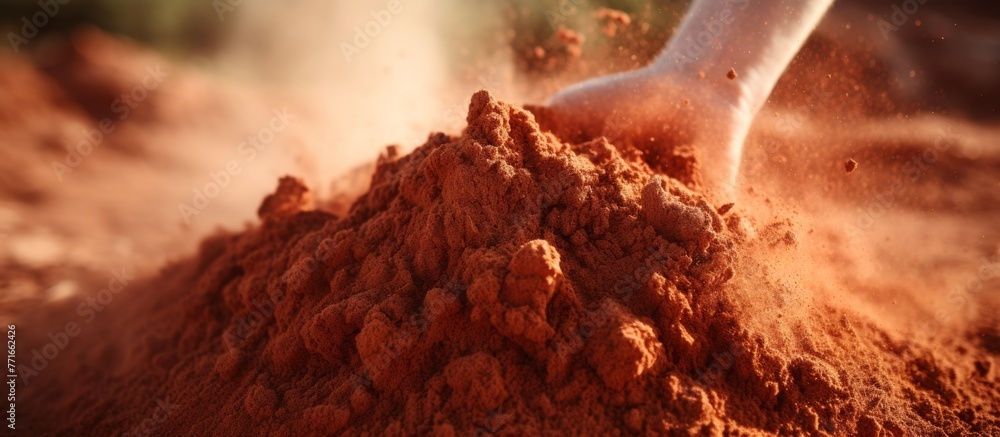 Aufkleber someone is adding soil to a mound of dirt, resembling the process of adding ingredients to a recipe 