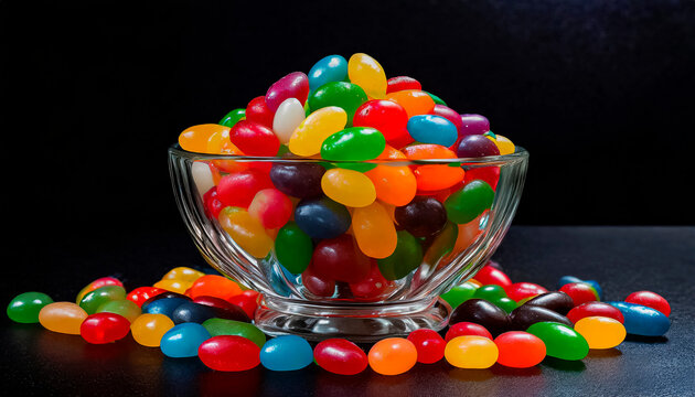 cuenco de cristal lleno de gominolas de colores