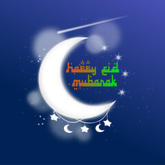 happy Al - fitr   moon and stars vector art