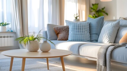 close up of, Scandinavian home interior design of modern living room