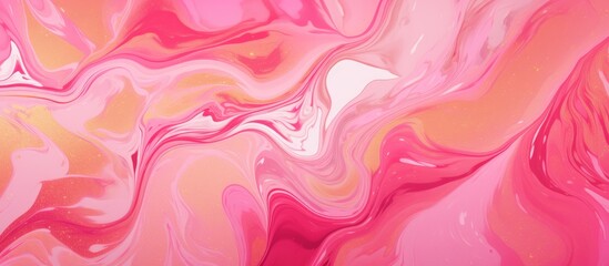 A detailed closeup of a vibrant pink and orange marble texture showcasing a blend of magenta, peach, and carmine colors. A beautiful pattern for art and painting enthusiasts