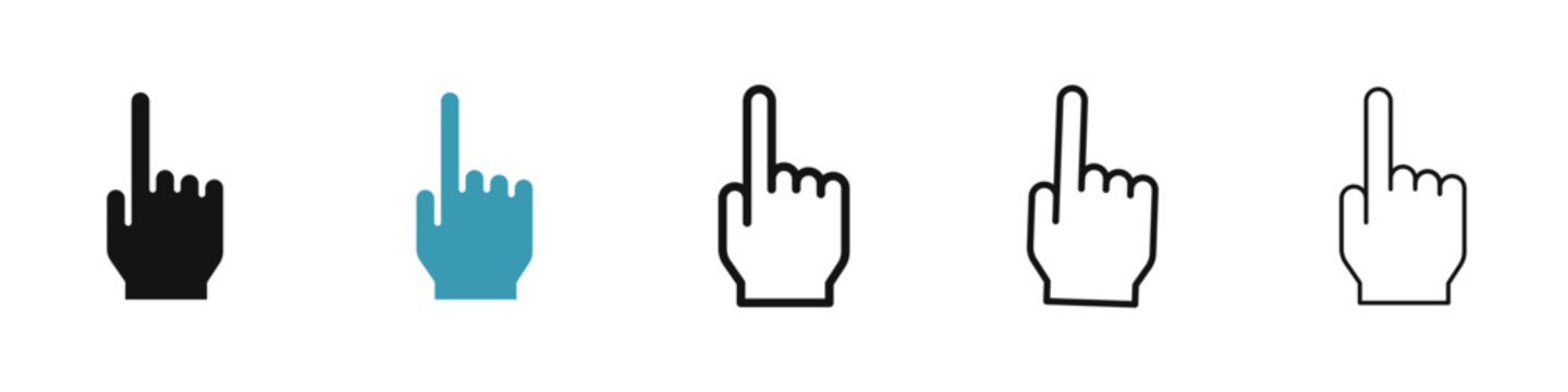 Finger Line Icon Set. Hand Pointing Cursor Vector Icon. Mouse Tap Icon. Press Hand Mouse Cursor Icon for UI designs.