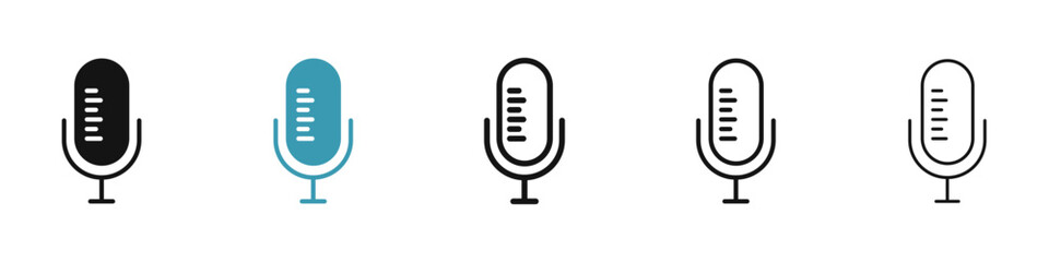 Professional Microphone Icon Set for Audio Recording and Podcast Production