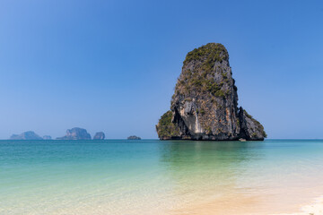 Naklejka premium Beautiful beach at Railay Beach, a destination of tourist in Krabi province, southern of Thailand