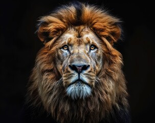 portrait of a lion on a dark background