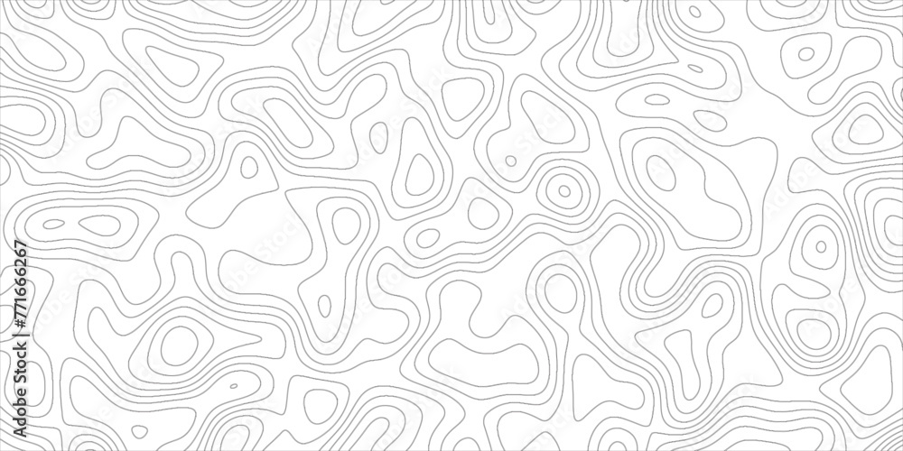 Poster Abstract wavy and curved lines with topographic background. Monochrome 3D waves illustrate geography scheme. Clear loops pattern forms topography grid map.