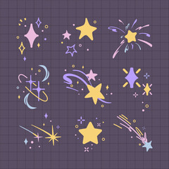 hand drawn star and sparkle doodle design element collection pack