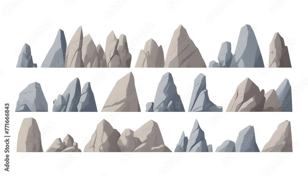 Wall mural set of rocks stones game design elements vector illustration on isolated white background 