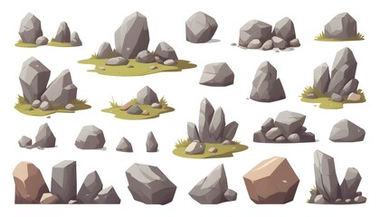 set of rocks stones game design elements vector illustration on isolated white background 