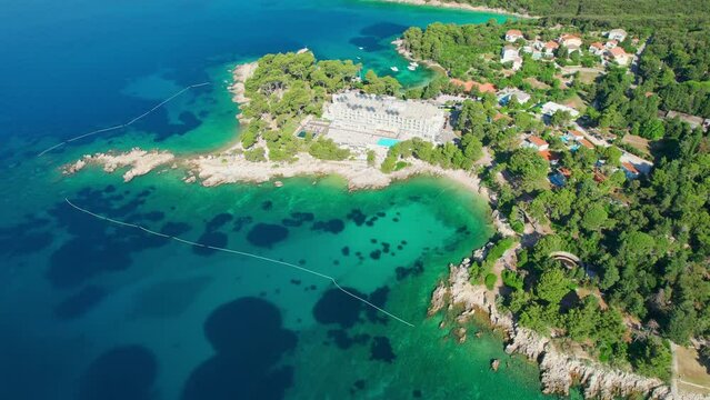 Aerial view of the luxury resort complex on the Rab island in Croatia