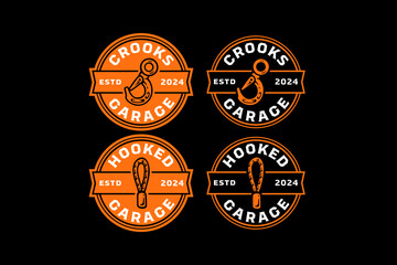 towing, crane hook logo design template for automotive service, garage, workshop and sport