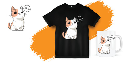 Cute adorable cat t-shirt design saying mew