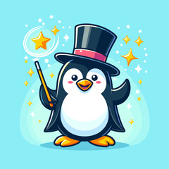 Happy Penguin Magician Graphic