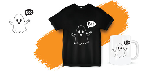 t shirt design concept of ghost saying boo cute adorable