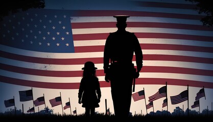 silhouette of person with american flag